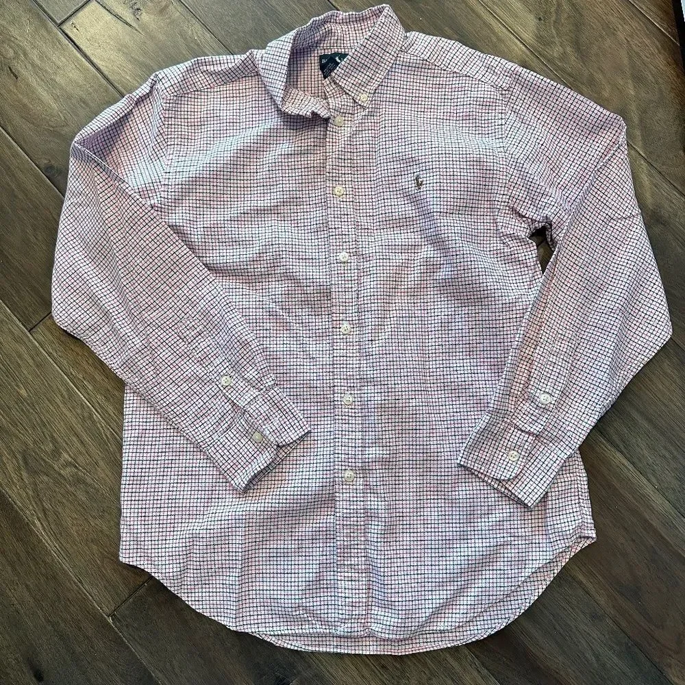 Boy’s Ralph Lauren Red & Blue Plaid Button Front Shirt - Size Large - EUC
